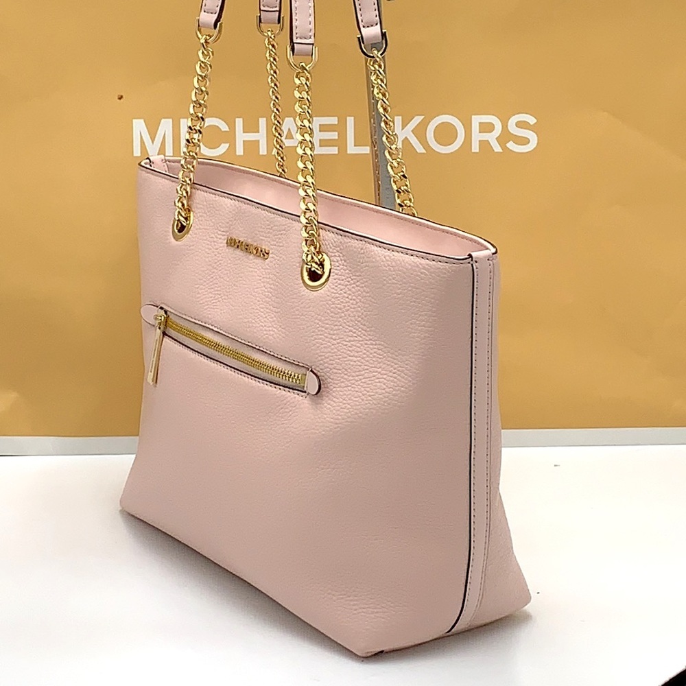 Michael Kors Jet Set Item Medium Front Pocket Shoulder Chain Tote POWDER BLUSH - Picture 10 of 13